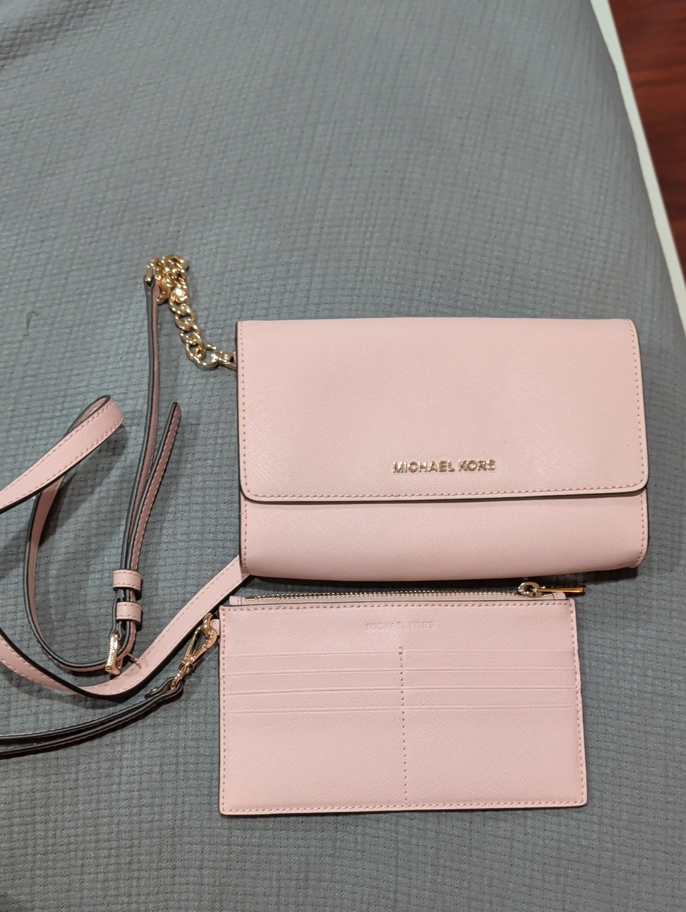 Michael Kors Blush Pink Saffiano Crossbody Wallet with Cardholder